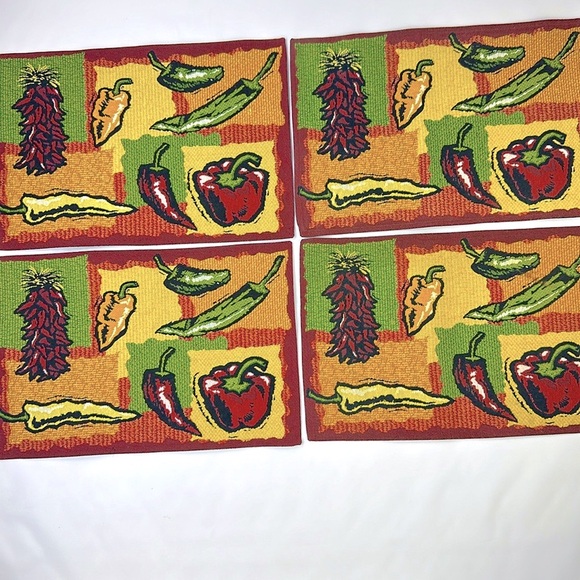 Set of 4 Pepper Embroidered Place Mats. Used for decoration only. 19”L x 12.5W. - Picture 3 of 8
